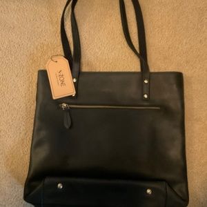 S-Zone large Black leather tote or bag NWT 15x15x5
